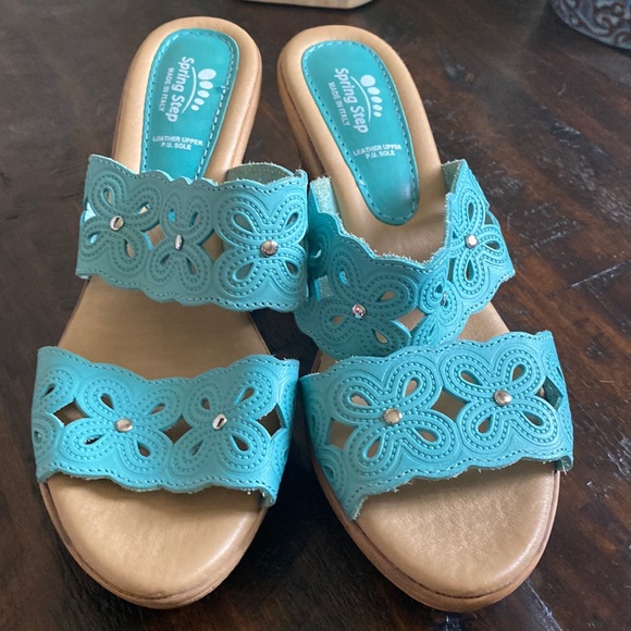 Spring Step Shoes - #11 NWOB Spring Step Leather Turquoise Slip Ons